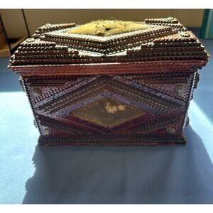 Folk Art Antique Tramp Art Box